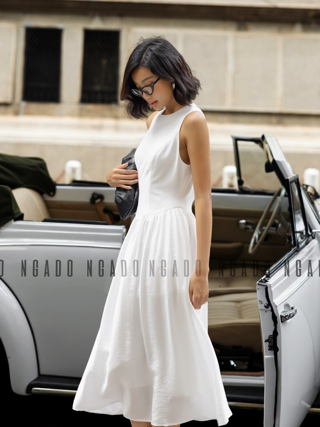 Đầm maxi đũi trắng NGADO , đầm nữ , Đầm xòe nữ sát nách