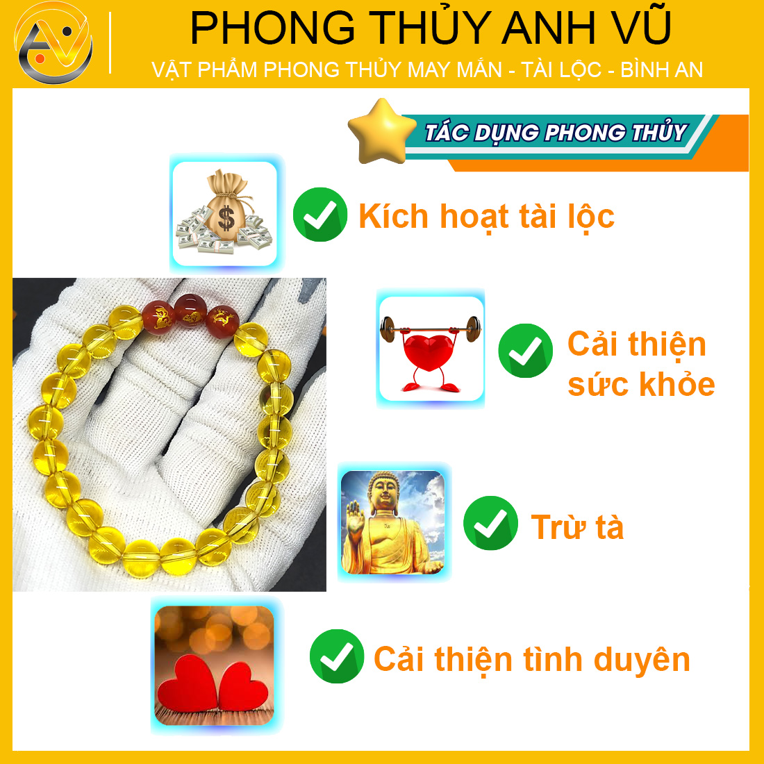 Vòng tay thạch anh vàng tam hợp thân tý thìn đã khai quang - size 8 10ly - may mắn tài lộc - Vòng Tam Hợp Anh Vũ