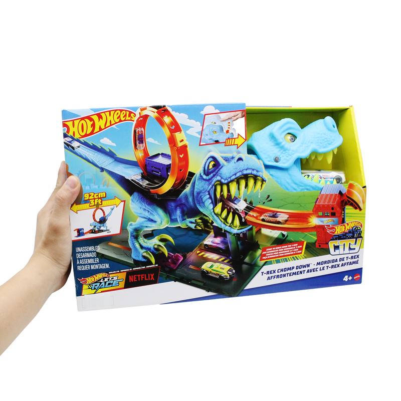 Bộ Đồ Chơi Thử Thách Khủng Long T-Rex Nuốt Chửng Siêu Xe - Hot Wheels HKX42