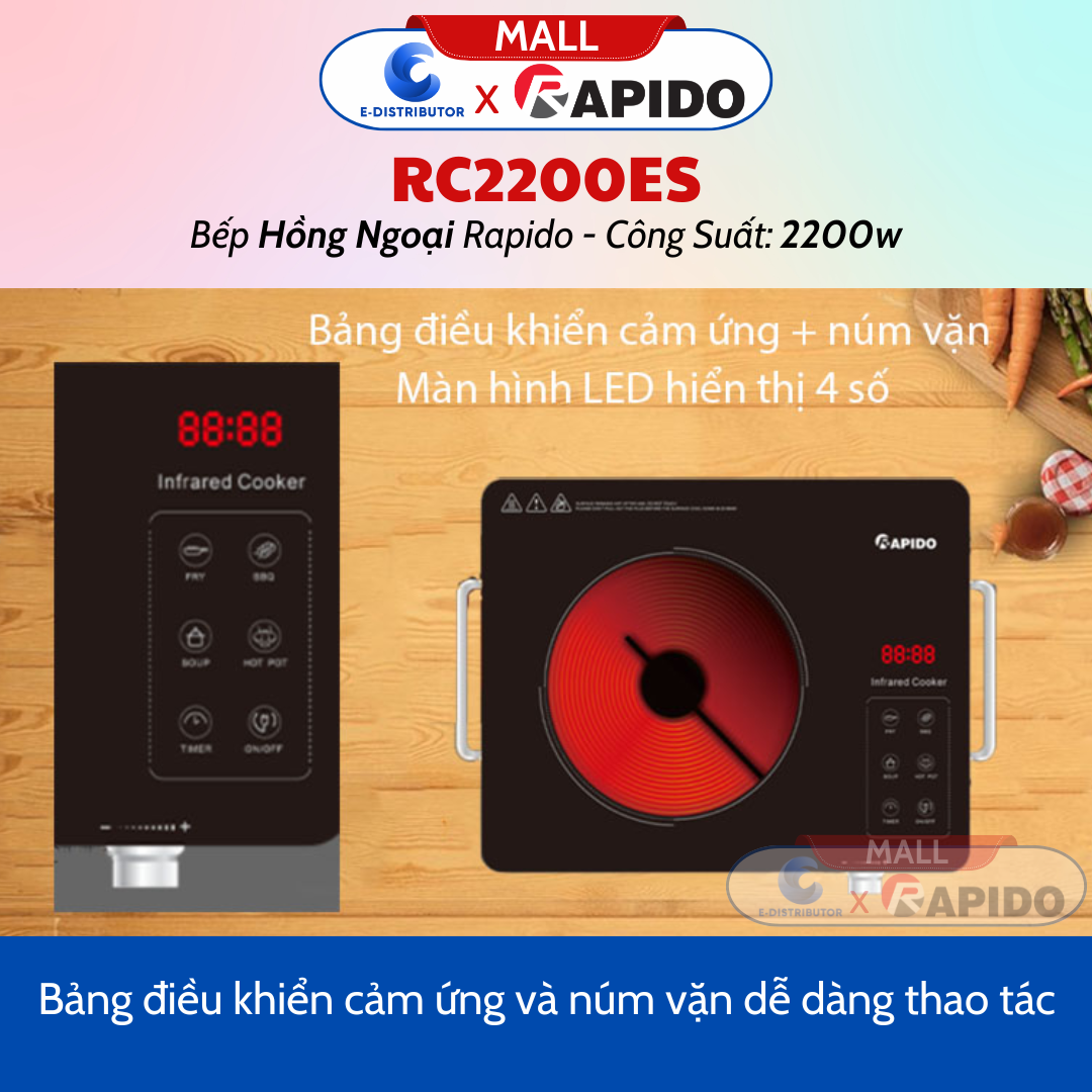 Bếp Hồng Ngoại Đơn RC2200ES -  Công Suất 2200W - Dùng Được Cho Tất Cả Các Loại Nồi, Chảo - Bảo Hành 12 Tháng - Hàng Chính Hãng