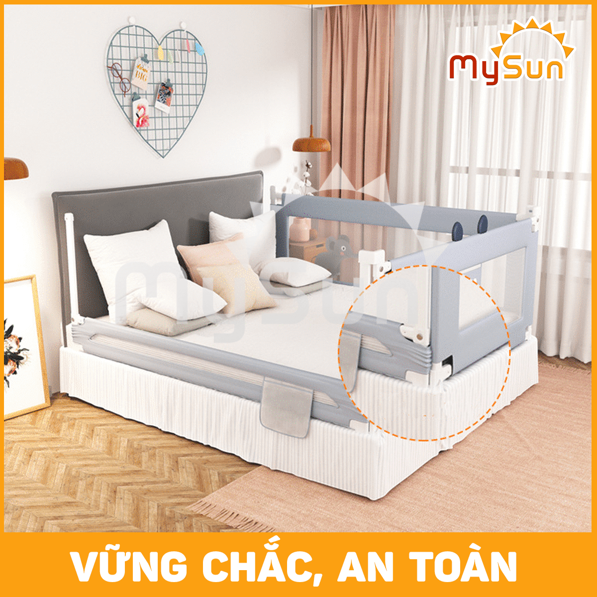 Thanh tấm chắn giường KHUNG THÉP dang trượt an toàn cho bé 1m2, 1m5, 1m8, 2m, 2m2