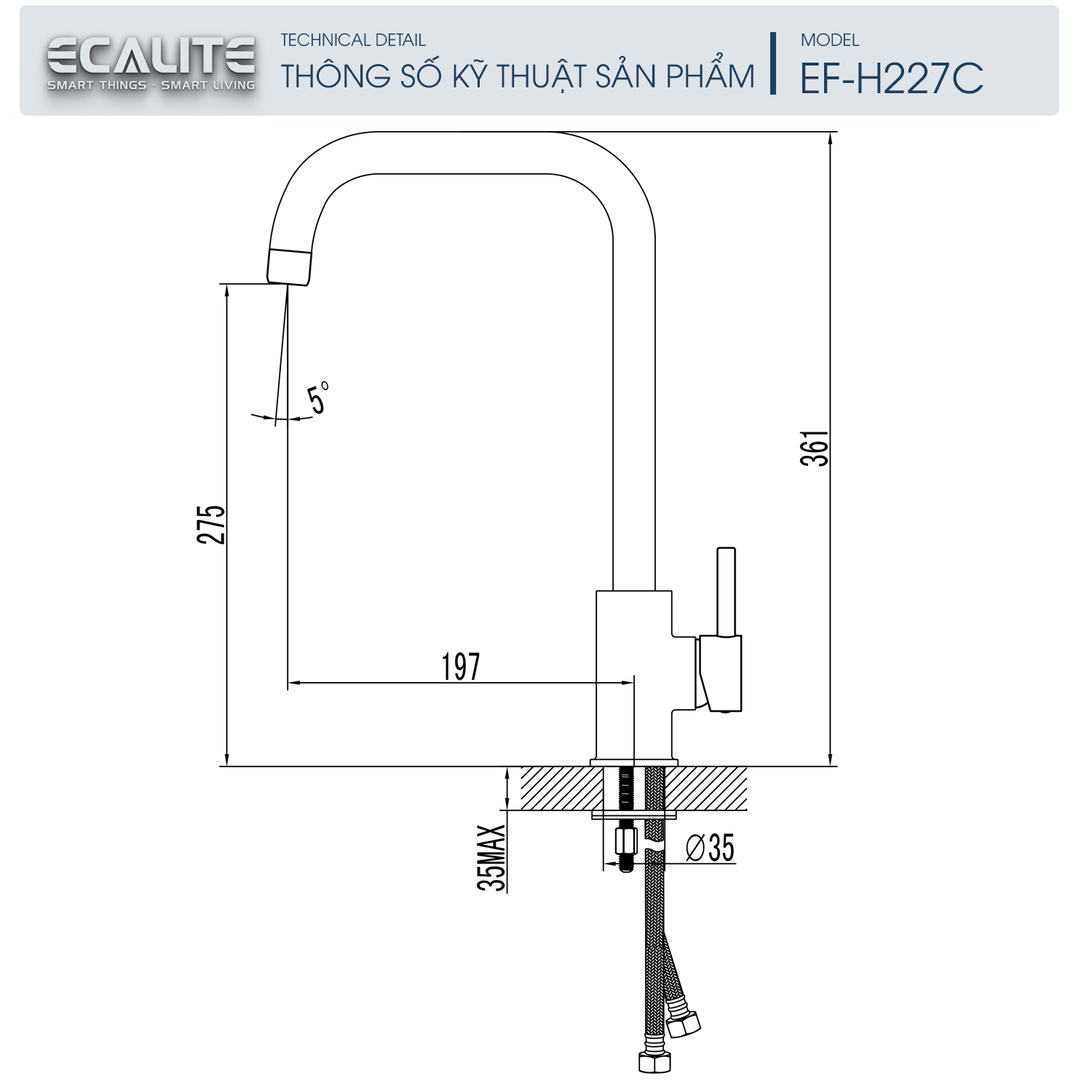 Vòi rửa chén nóng lạnh Ecalite EF-H227C - Đồng thau mạ chrome - Hàng chính hãng