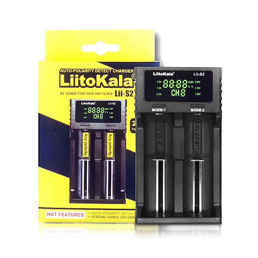 Bộ sạc pin Liitokala Lii-S2 LCD 2 khe cắm cho 18650 26650 21700 18350 AA AA