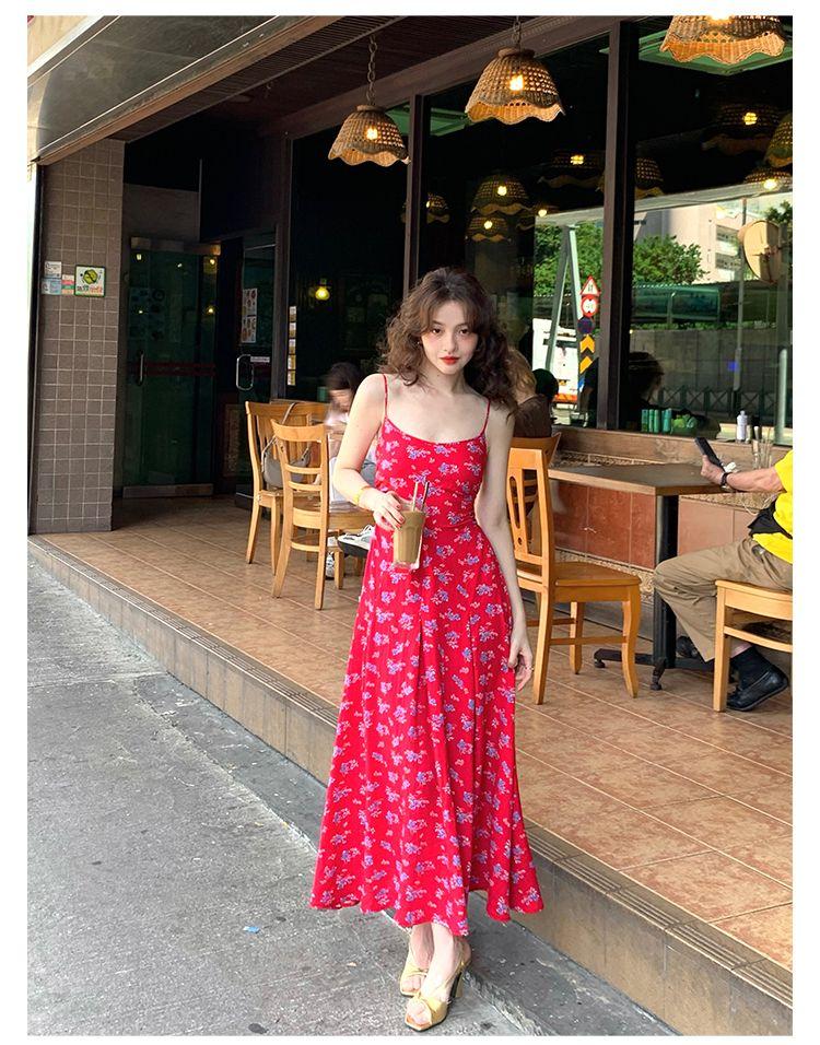 CHENGRUI Váy thắt lưng, váy hoa, váy hở lưng, váy gợi cảm, váy bãi biển mùa hè.