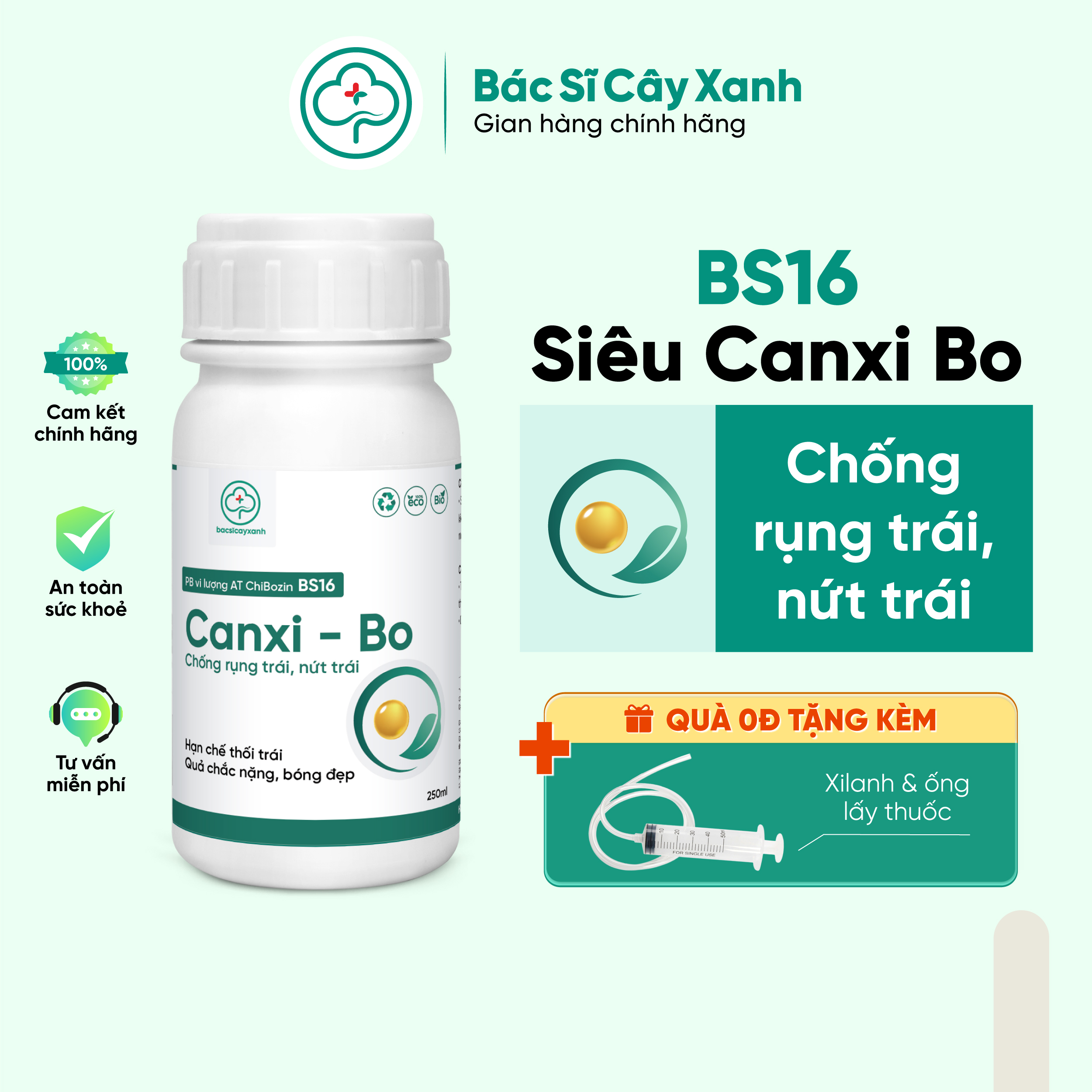 Phân bón Canxi-Bo bổ sung vi lượng Chống rụng trái, nứt trái, trái chắc nặng, bóng đẹp BS16 250/500ml NSX Bacsicayxanh