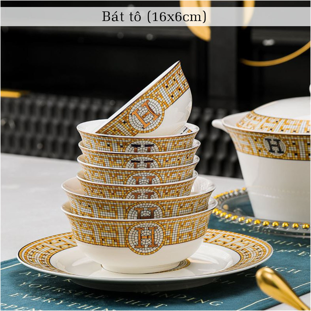 Bộ bát ăn cơm SỨ XƯƠNG Giang Tây cao cấp 56 chi tiết - Bộ chén ăn cơm sang trọng, tinh tế - Bát đĩa mỏng nhẹ nhưng cứng trong và cách nhiệt tốt. Mã GS75