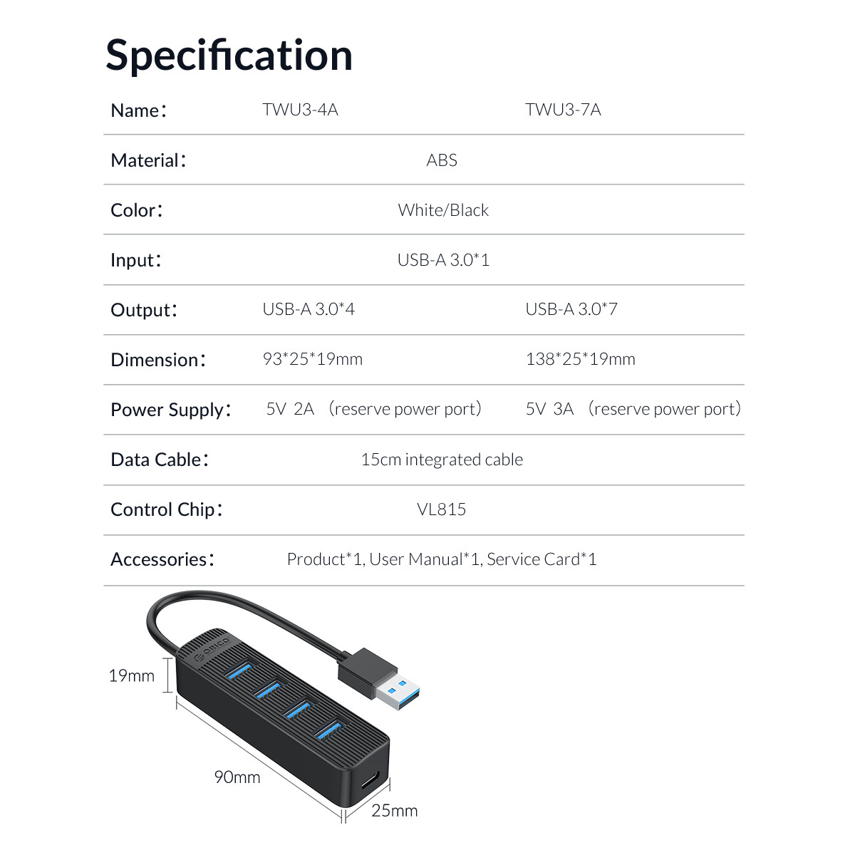 Bộ Chia Orico TWU3-7A- BK (Màu Đen) USB HUB 7 Cổng USB 3.0 - Hàng Chính Hãng