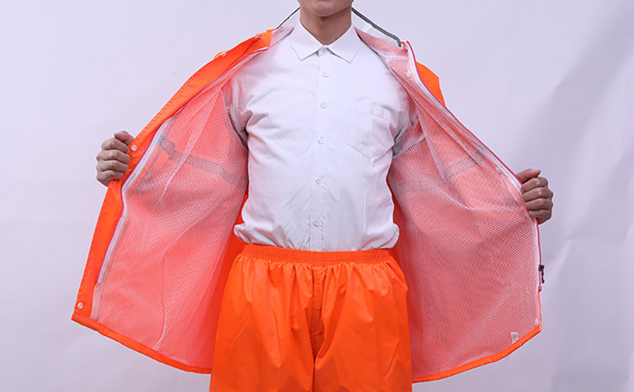 Bộ quần áo mưa cao cấp màu cam có vệt phản quang chống nước tuyệt đối AMB04