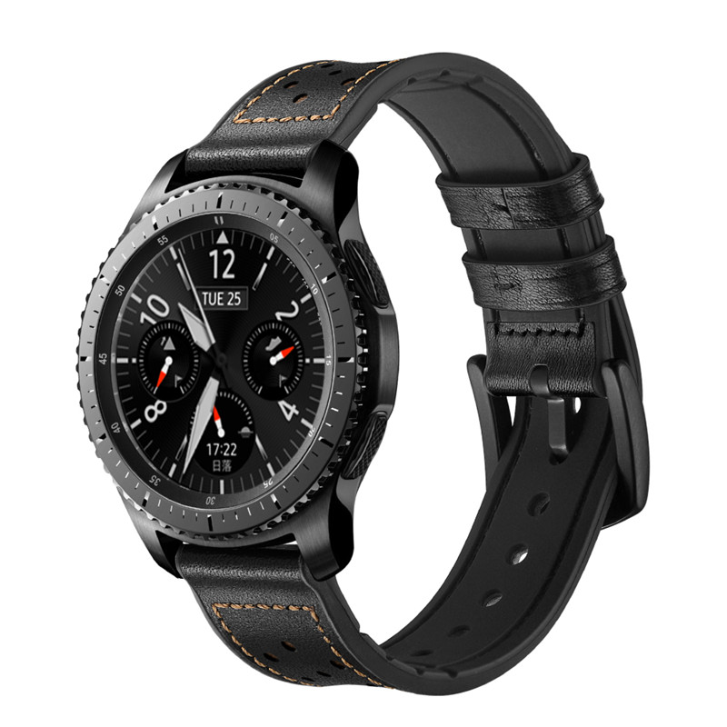 Dây da lỗ Hybrid Size 22mm cho Galaxy Watch 46, Huawei Watch GT 2, Samsung Gear S3, Fossil