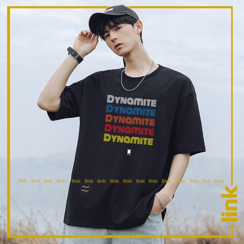 Áo thun tay lỡ DYNAMITE BTS trước ngực UNISEX