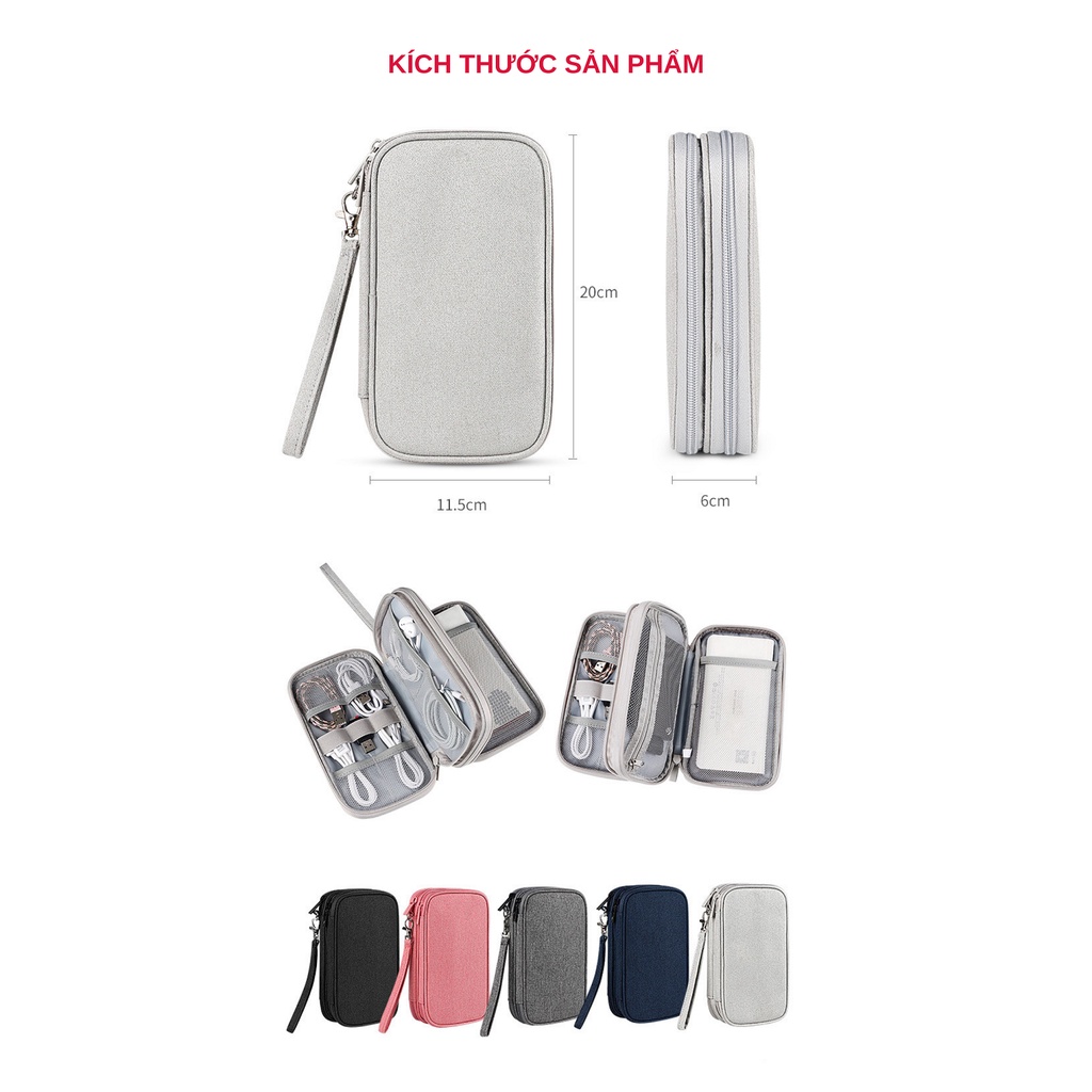 Túi đựng phụ kiện công nghệ đựng pin sạc dự phòng, điện thoại, cáp sạc usb, tai nghe có quai cầm, Túi Đựng Phụ Kiện Công Nghệ Có Quai Cầm, Chống Nước - Hàng Chính Hãng dododios