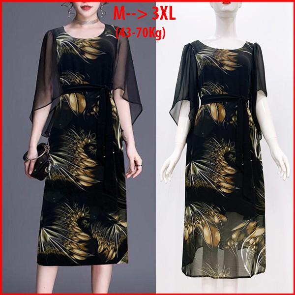 ️Big Size️Đầm Dự Tiệc Trung Niên Phối Họa Tiết Hoa Dáng Suông Sang Trọng Size S -&gt; 5XL