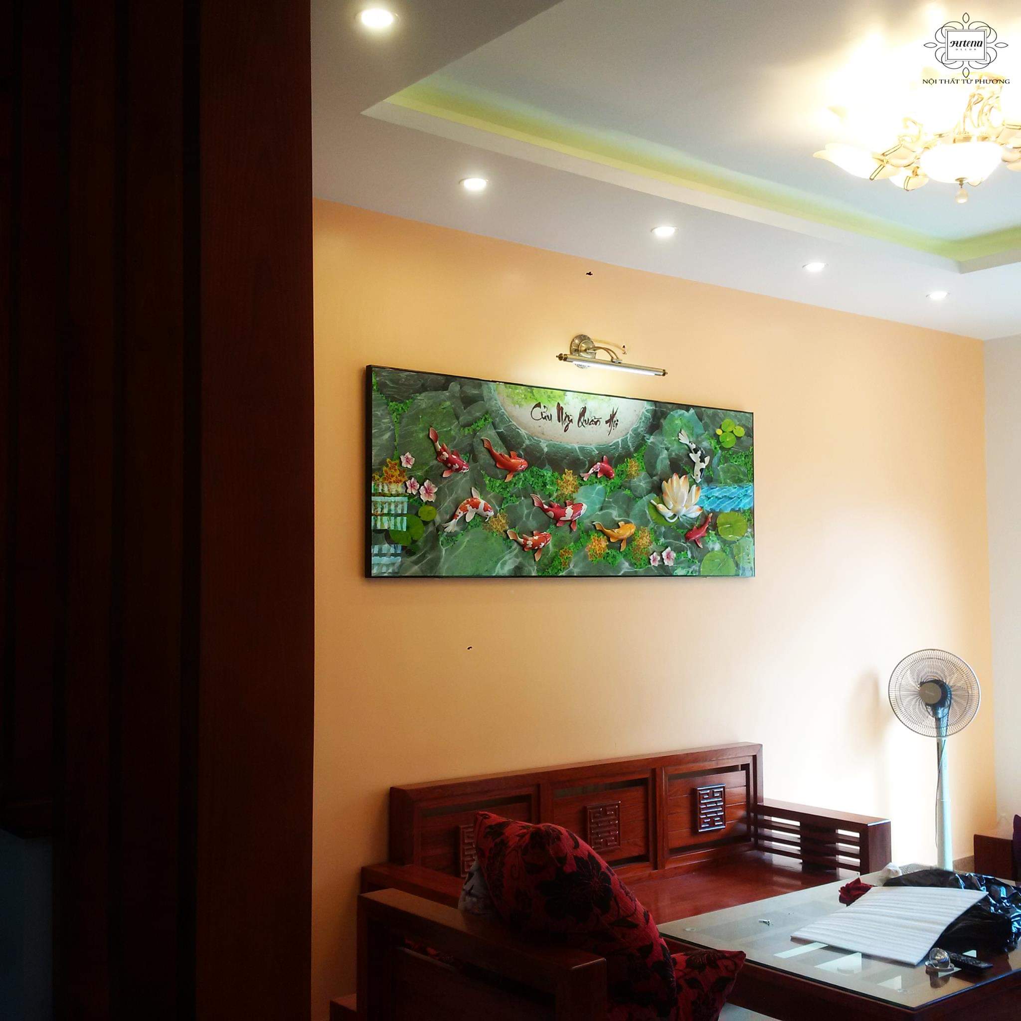 Tranh Phù Điêu Thuỷ Tinh - Cửu Ngư Quần Hội 80X220cm