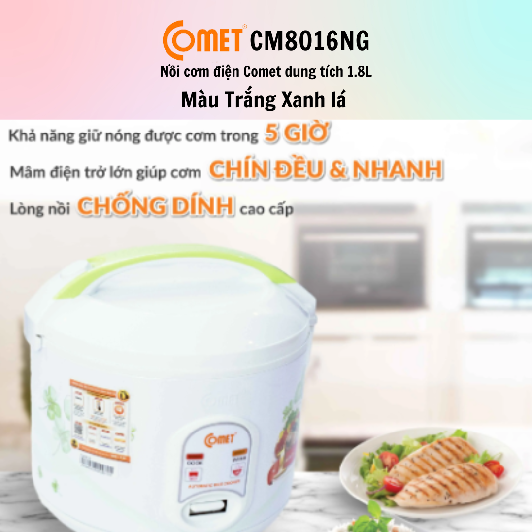 Nồi cơm điện nắp gài 1.8L COMET - CM8016 - Hàng Chính Hãng - Bảo Hành12 tháng