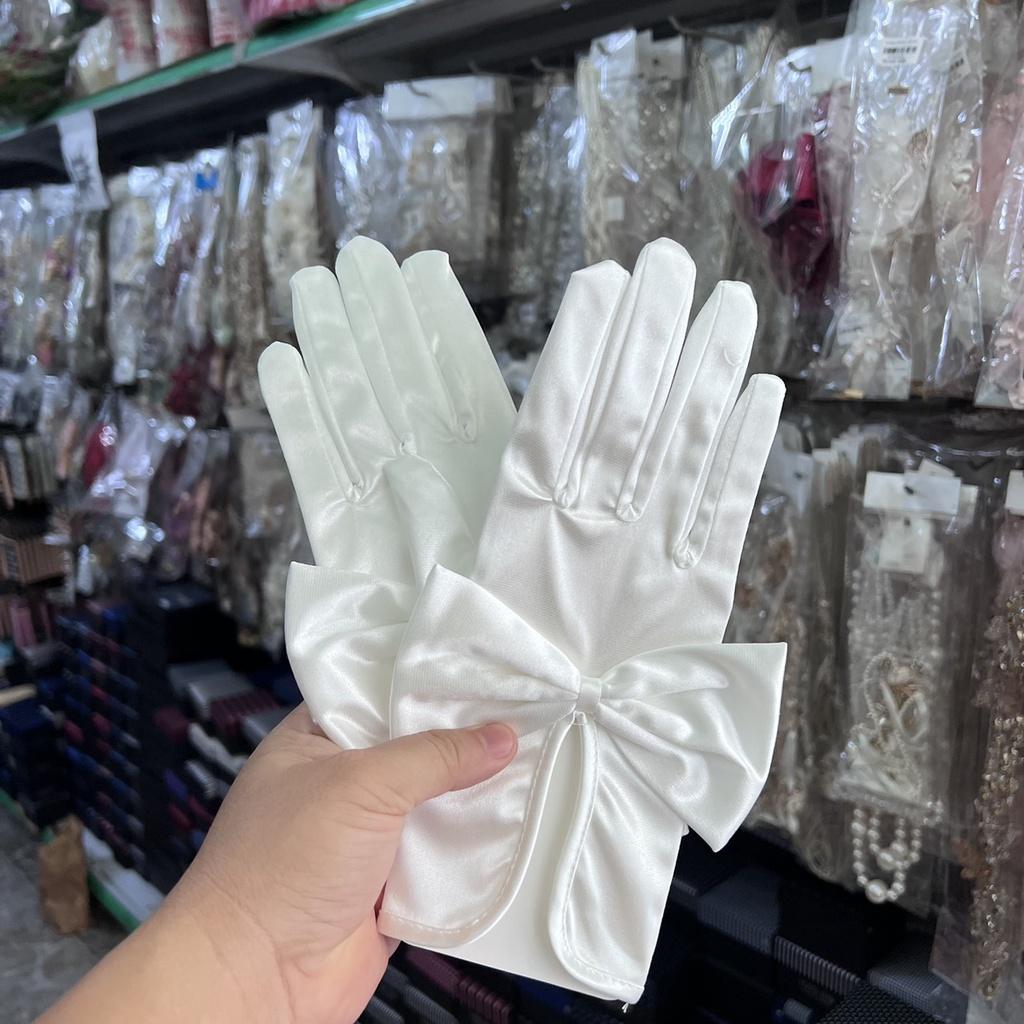 Găng tay cô dâu phi bóng đính nơ lớn hạt trai Giangpkc SP2214265 Phụ kiện cưới Giang
