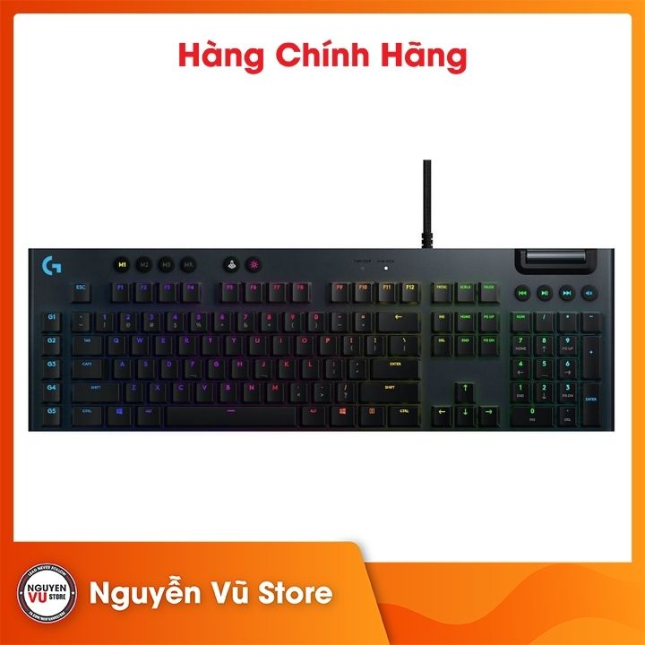 Bàn phím game cơ học RGB Logitech G813 - 3 loại switch cấu hình thấp, cổng USB 2.0, 5 nút lập trình, media chuyên biệt, RGB Lightsync - Hàng chính hãng