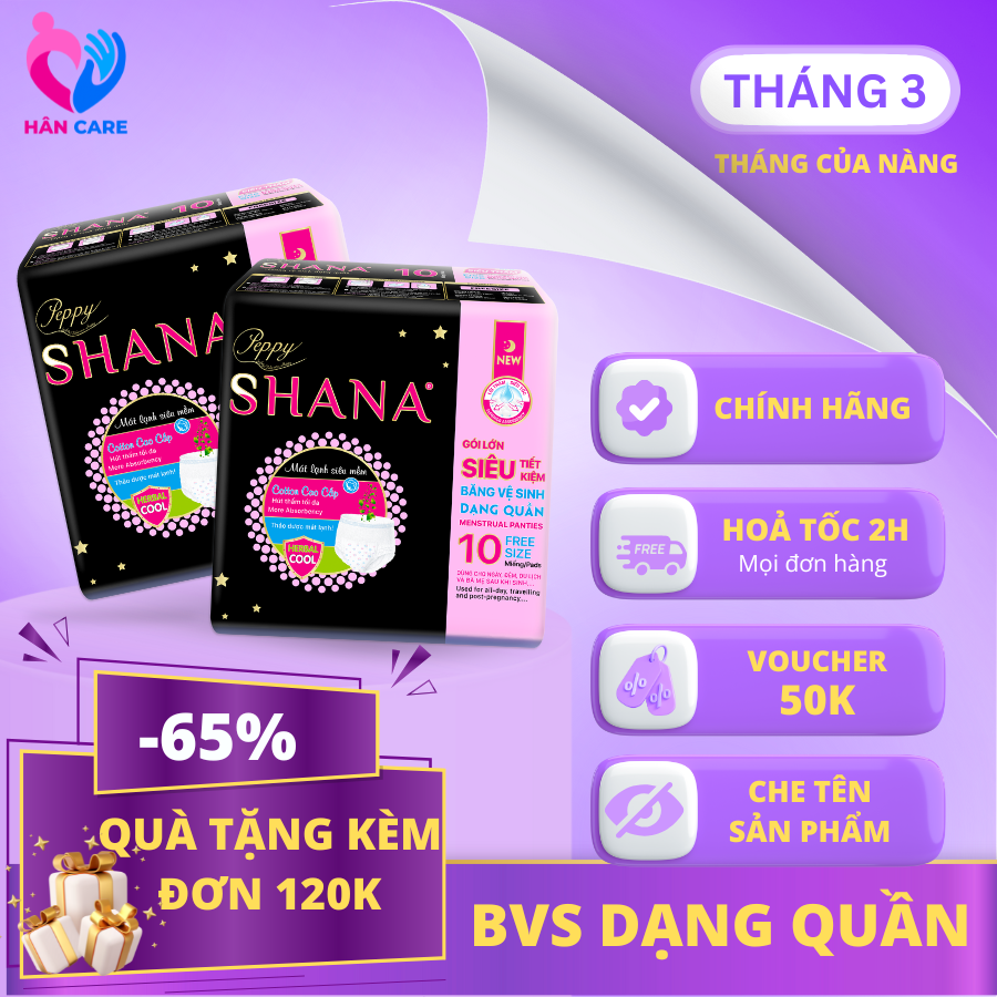 Combo 3 gói Băng Vệ Sinh Quần Peppy Shana Ngày Đêm Siêu Thấm, Freesize, Chống Tràn Tối Đa