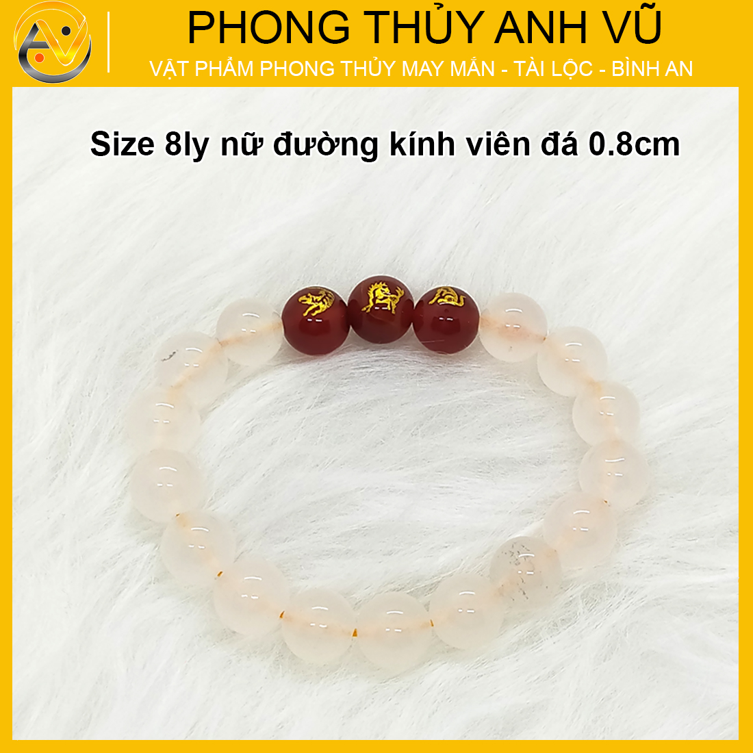 Vòng tay tam hợp dần ngọ tuất đá mã não trắng - Vòng đeo tay phong thủy cho nữ mệnh kim - May mắn tài lộc bình an