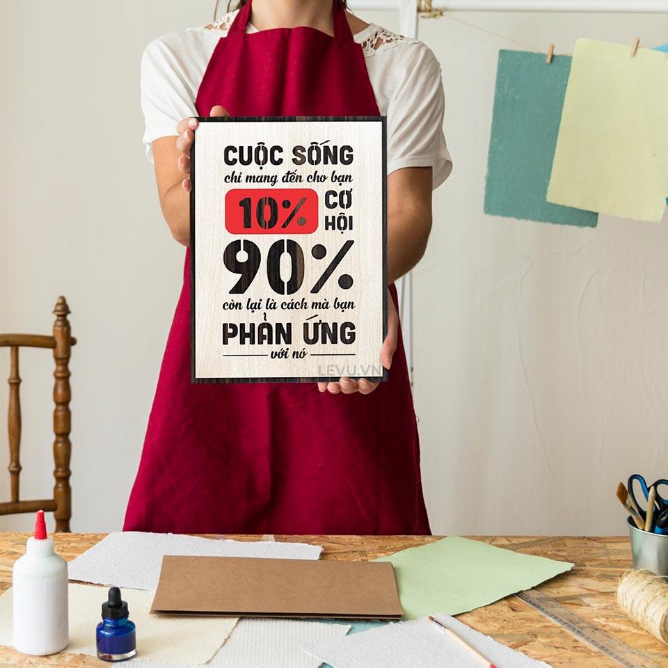 Tranh slogan thương hiệu LEVU LV112 &quot;Cuộc sống chỉ mang đến cho bạn 10% cơ hội, 90% còn lại là cách bạn phản ứng với nó