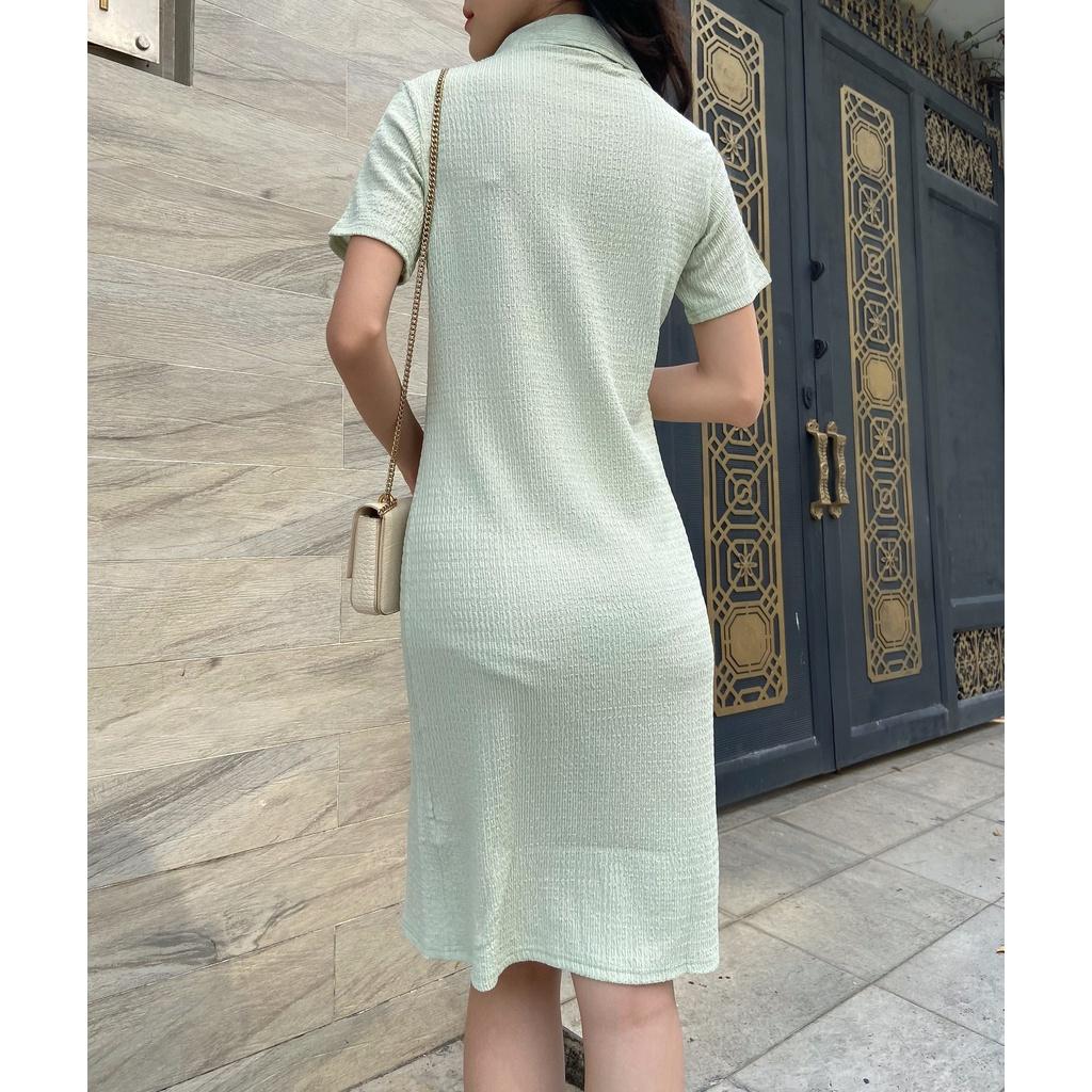Đầm kiểu nữ cổ sơ mi màu xanh ngọc - Lovadova 22D07C004