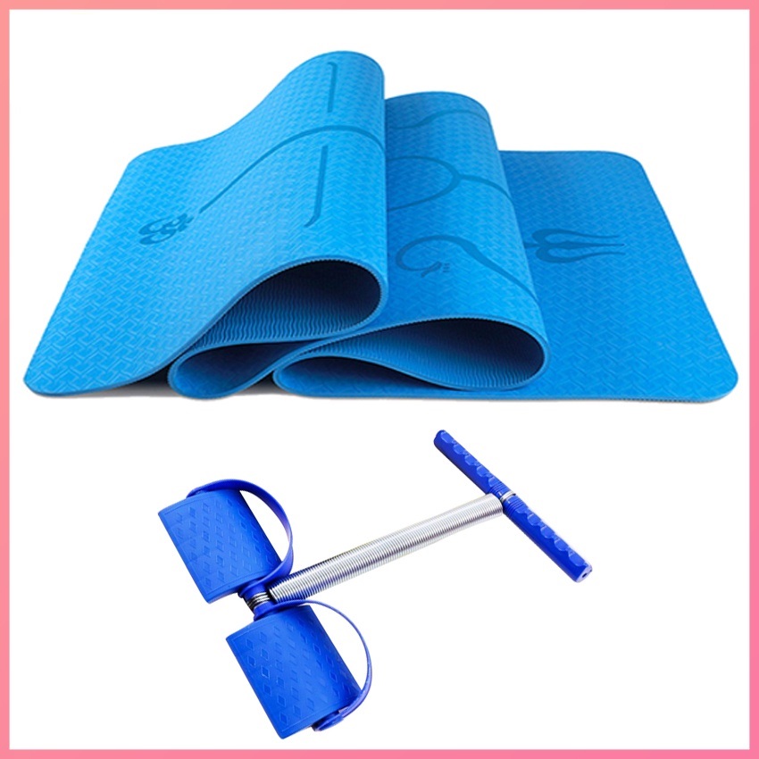 Combo 2 dụng cụ tập Yoga : 1 Thảm 2 lớp 6mm TPE cao cấp êm ái + 1 dây kéo lò xo tập bụng giảm mỡ eo săn chắc các cơ