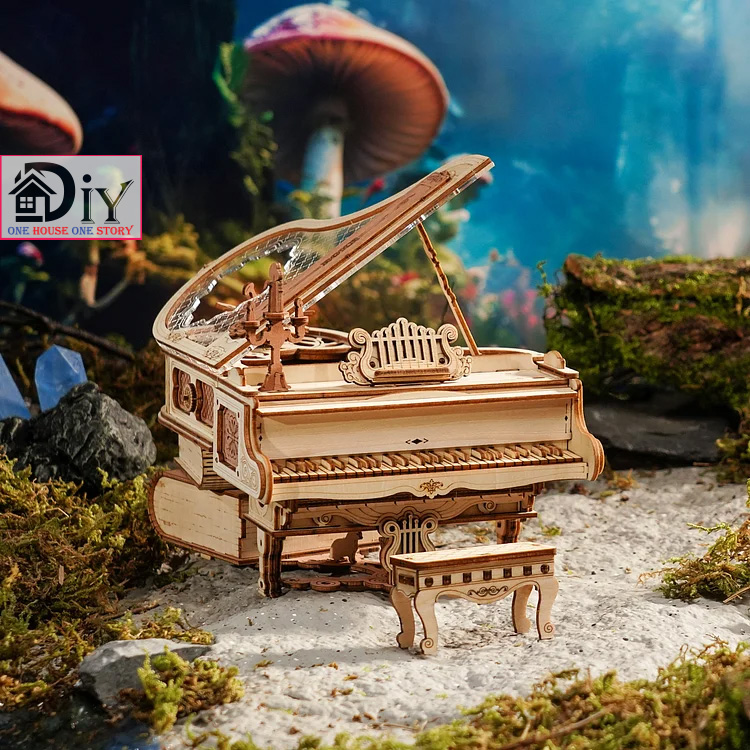 [Bản tiếng Anh]Hộp nhạc gỗ DIY - Đàn cơ động học Robotime ROKR Piano DIY Music Box 3D Wooden AMK81 tự lắp ráp bằng gỗ