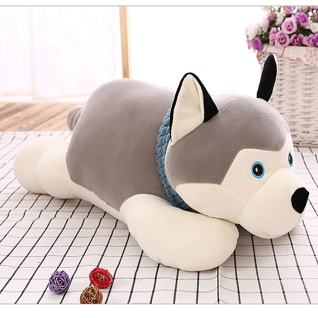 Thú Bông Chó Husky Nằm 45cm Siêu Mịn