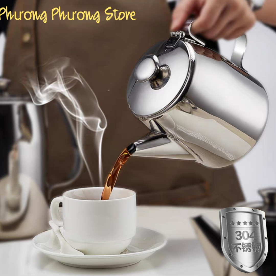 Ca đựng nước có nắp đậy inox sáng bóng 2800ML / Ấm rót nước inox hàng không/ Ấm rót trà cafe inox 304 dày đẹp