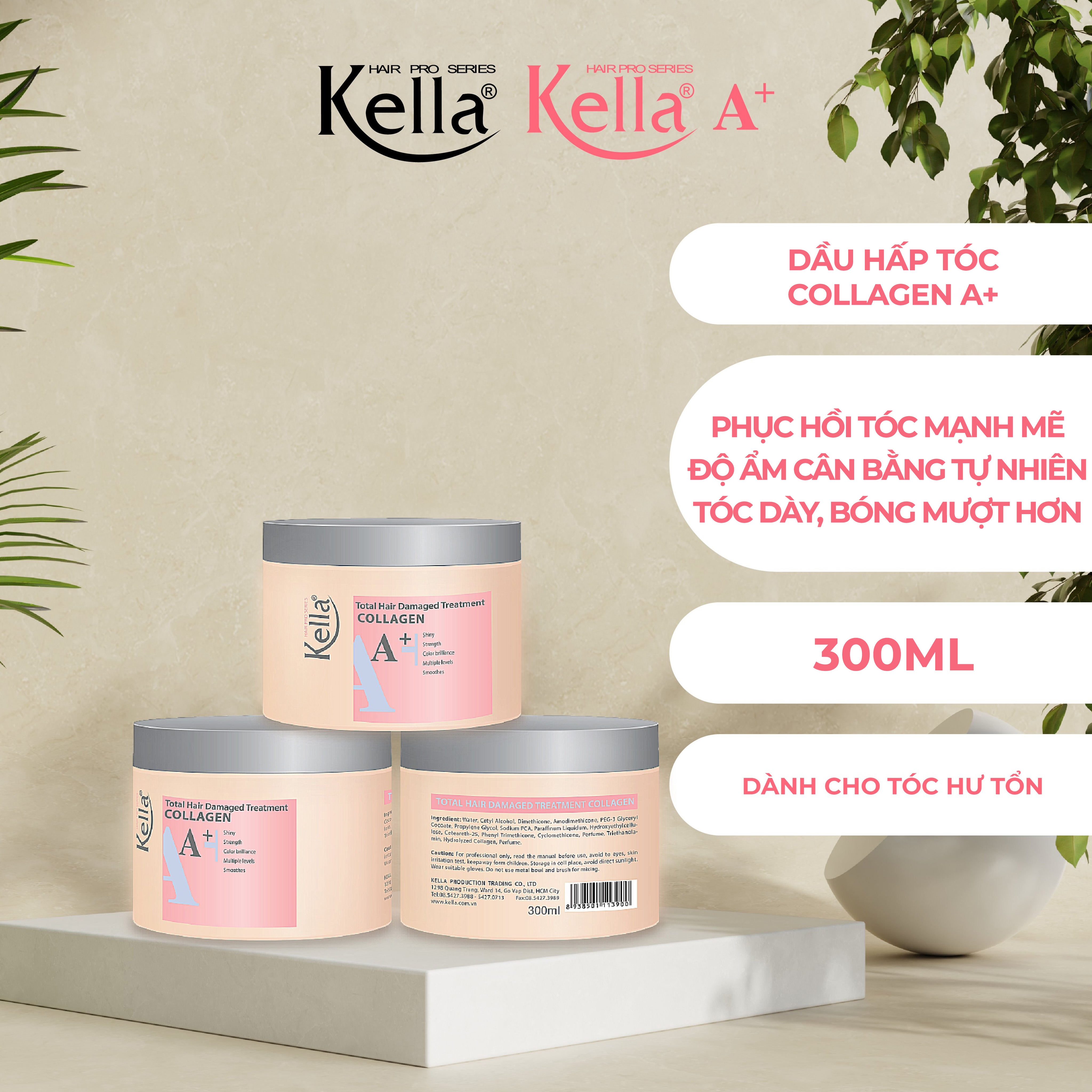 Dầu hấp tóc Collagen Kella A+ Total Hair Damaged Treament Collagen (Hũ 300ml)