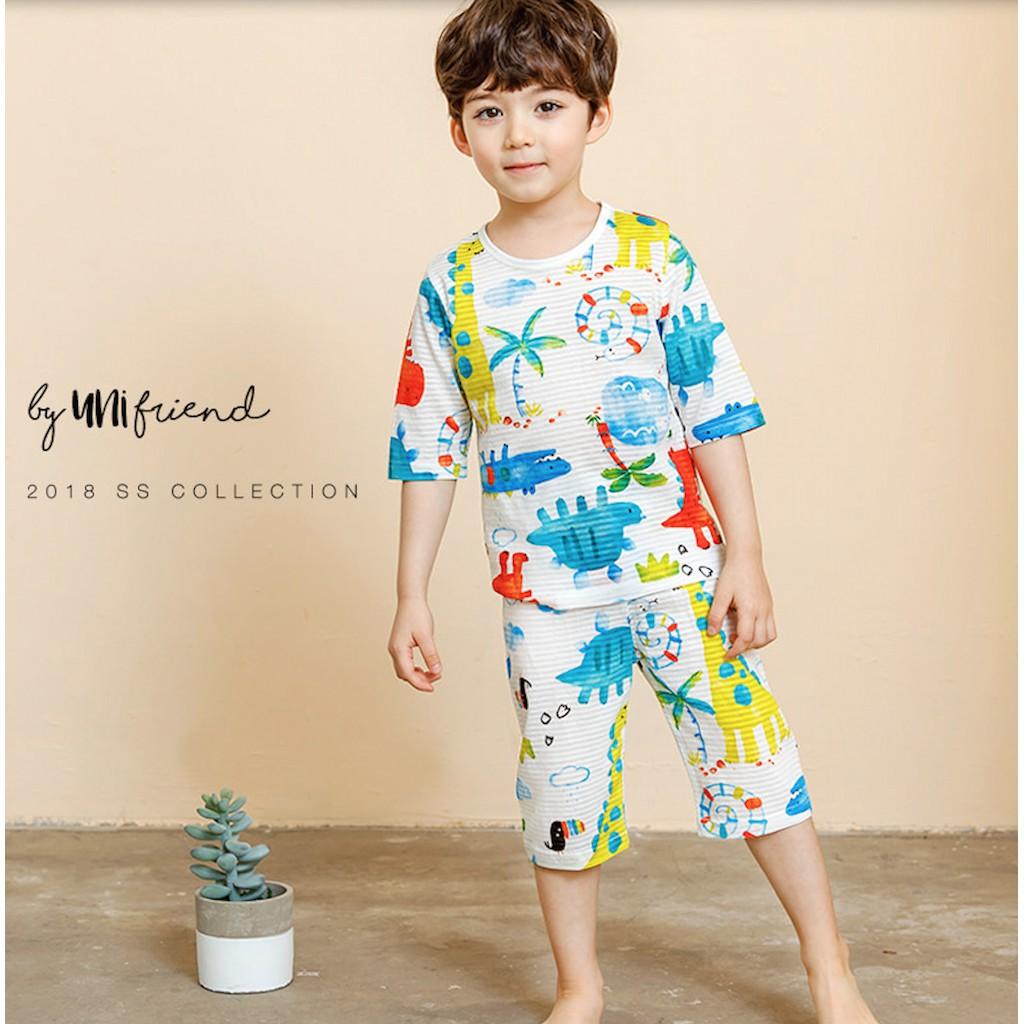 Bộ đồ bé trai / bé gái Hàn quốc uniFriend tay lỡ _ sea _ cotton