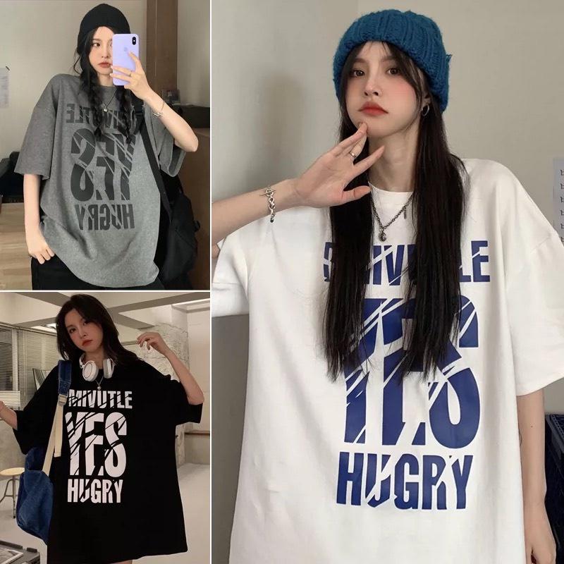 Áo thun tay lỡ form rộng in họa tiết chữ YES HUGRY - phông ulzzang unisex nam nữ đều mặc được