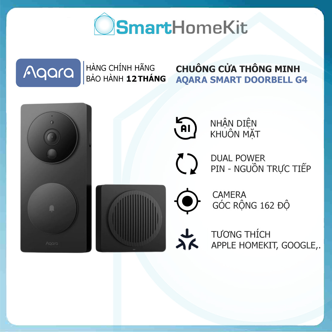 [Quốc Tế] Chuông cửa thông minh Aqara G4 Smart Doorbell 1080p Face ID - Tương Thích HomeKit - Kết nối Wifi - Hàng Chính Hãng