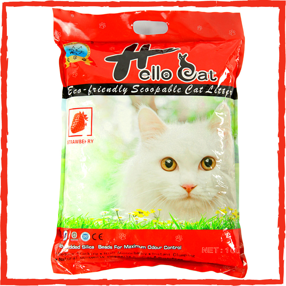 Cát Vệ Sinh Thái Lan Dành Cho Mèo Hương Dâu Không Bụi Vón Nhanh Mùi Hương Dịu Nhẹ Dễ Chịu Hello Cat Strawberry Bentonite Sand (10L/7KG) - TẶNG 1 Lon Pate Hello Cat Pate Mùi Ngẫu Nhiên 190G