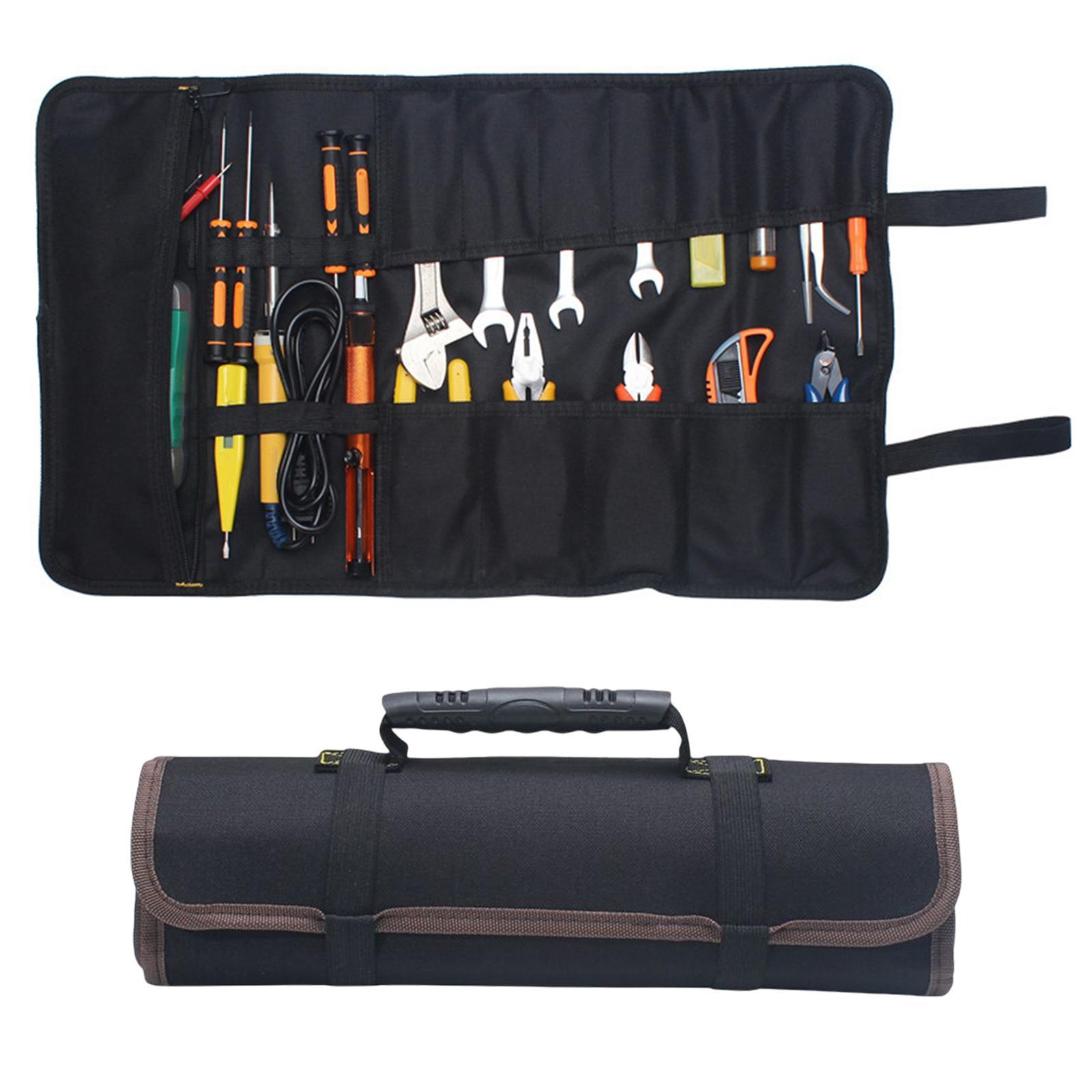 Roll up Tool Bags Wrap Roll Organizer Carry Bag Canvas Carrying Handles Wrench Pouch for Repair Tools Screwdriver Motorcycle Electricians