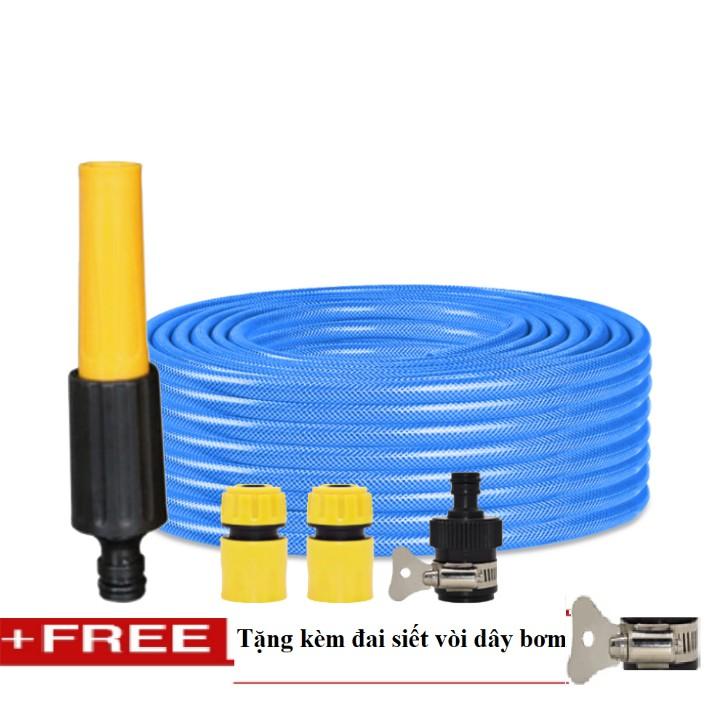 Bộ dây vòi xịt nước rửa xe, tưới cây . tăng áp 3 lần, loại 20m 206622-5 cút sập,nối nhựa đen+ tặng đai