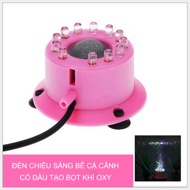 Bộ đèn led tự đổi màu kèm máy bơm sủi bọt khí oxy cho bể cá cảnh, 12 bóng