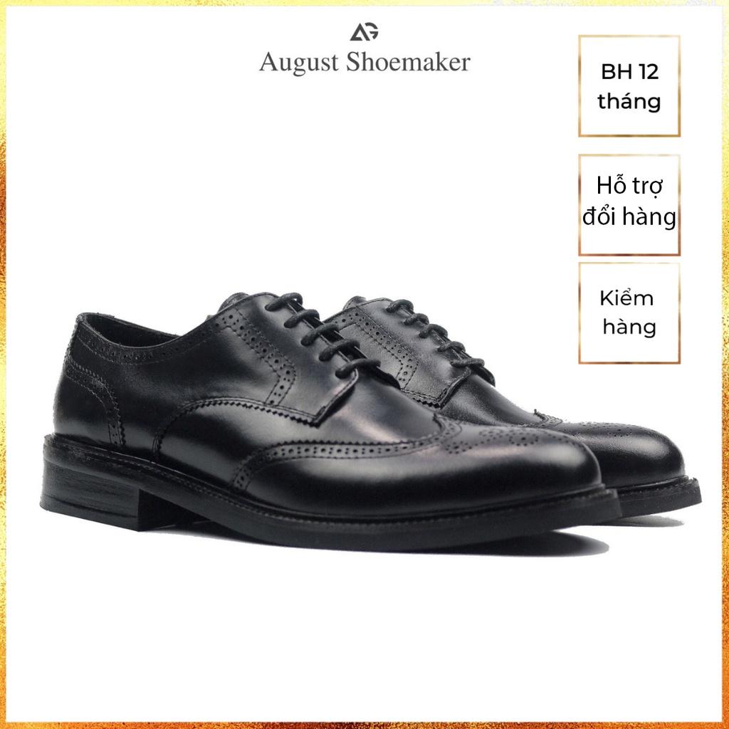 Giày da nam công sở cao cấp da bò nhập khẩu Derby Wingtip brogue Handmade August AGPM2D