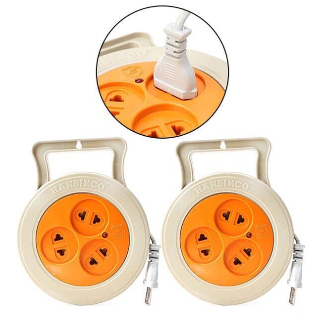 Ổ cắm điện quay tròn thu gọn kéo dài dây 3 lỗ phích cắm 8m, xoay rút dây 2 chấu chịu tải chống giật đa năng