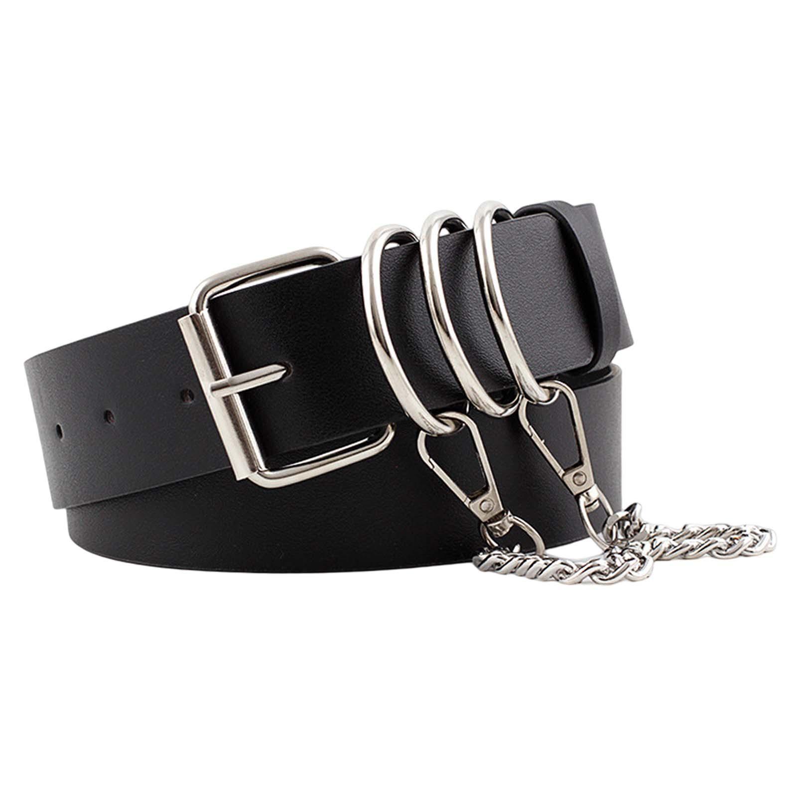 Punk Women Waist Belt PU Leather Belt with Chain for Lady Girls Corset Dress