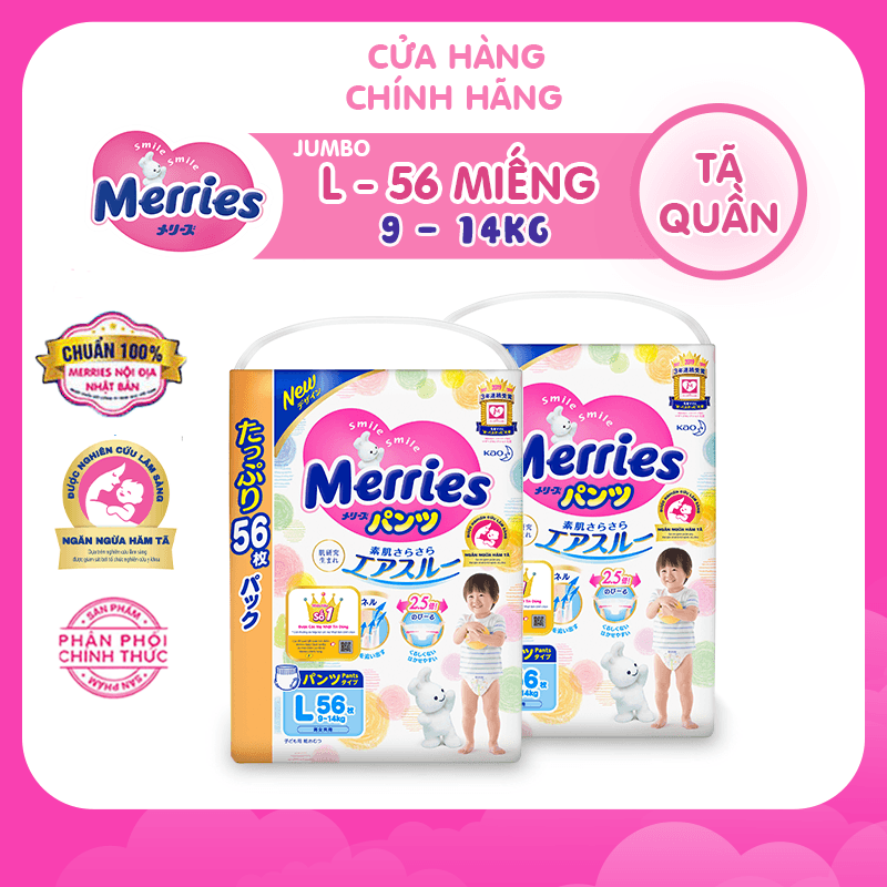 Combo 2 Tã/bỉm quần Merries Jumbo Đủ Size L56/XL50/XXL32