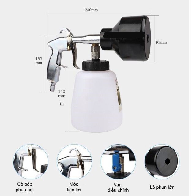 Vòi + bình phun bọt tuyết dùng để rửa xe Xịn