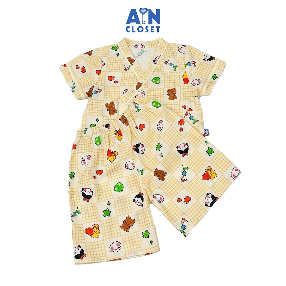 Bộ quần áo Lửng bé gái hoạ tiết Bé Caro Vàng Cotton - AICDBGXPOCCL - AIN Closet