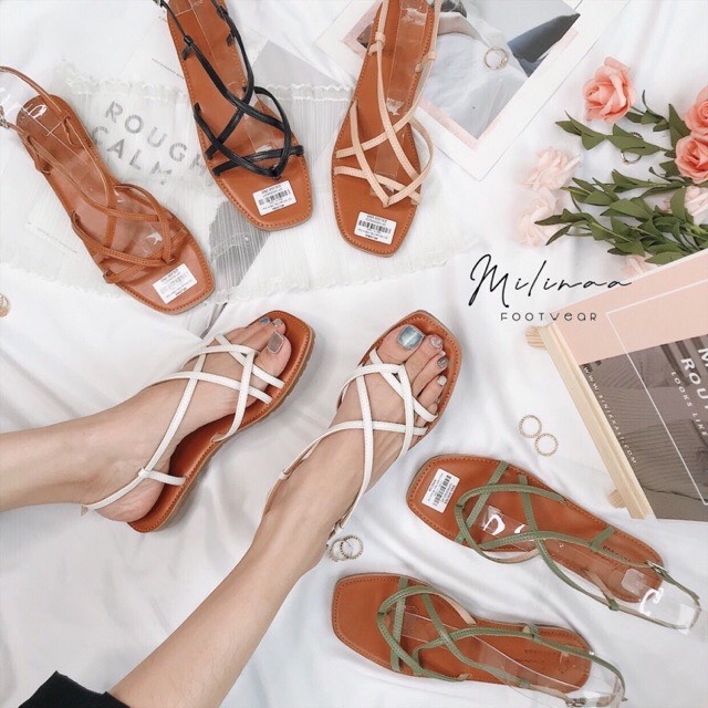 Sandal nữ đế bằng quai đan chéo siêu xinh-SB11