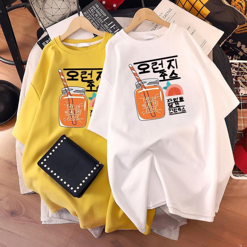 Áo Thun Unisex Nữ Màu Vàng In Ly Nước Cam ATN6289