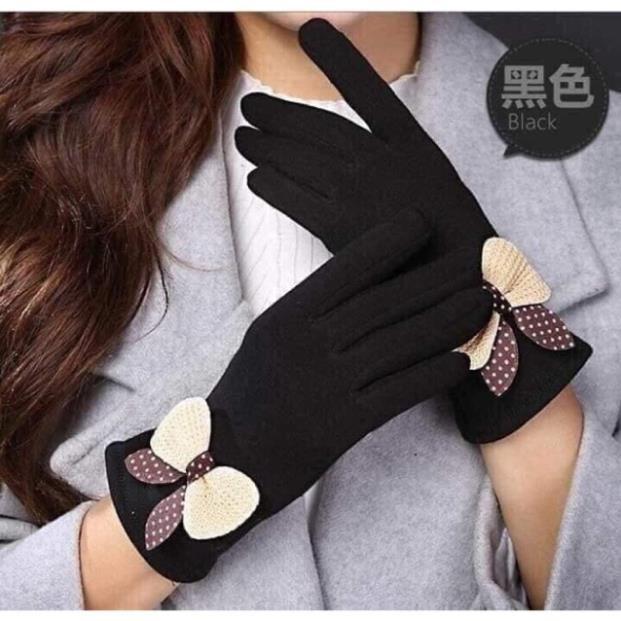 Găng tay nỉ đính nơ cảm ứng tiện dụng