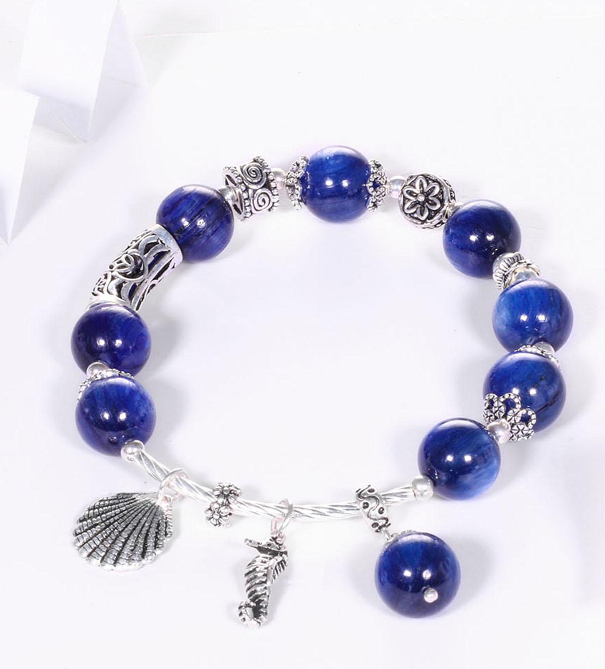 Vòng tay đá kyanite mix charm cầu bạc hạt đá 10mm mệnh thủy, mộc - Ngọc Quý Gemstones