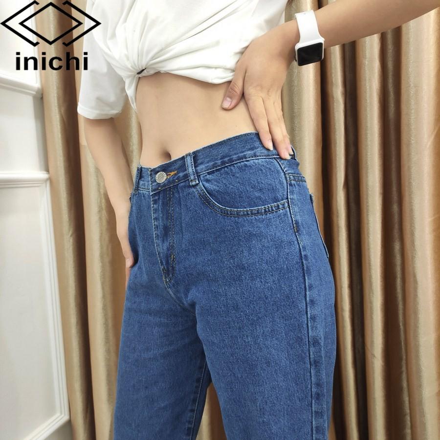 Quần jean nữ Q691 baggy xanh đậm cáp cao ống rộng thời thượng INICHI Official