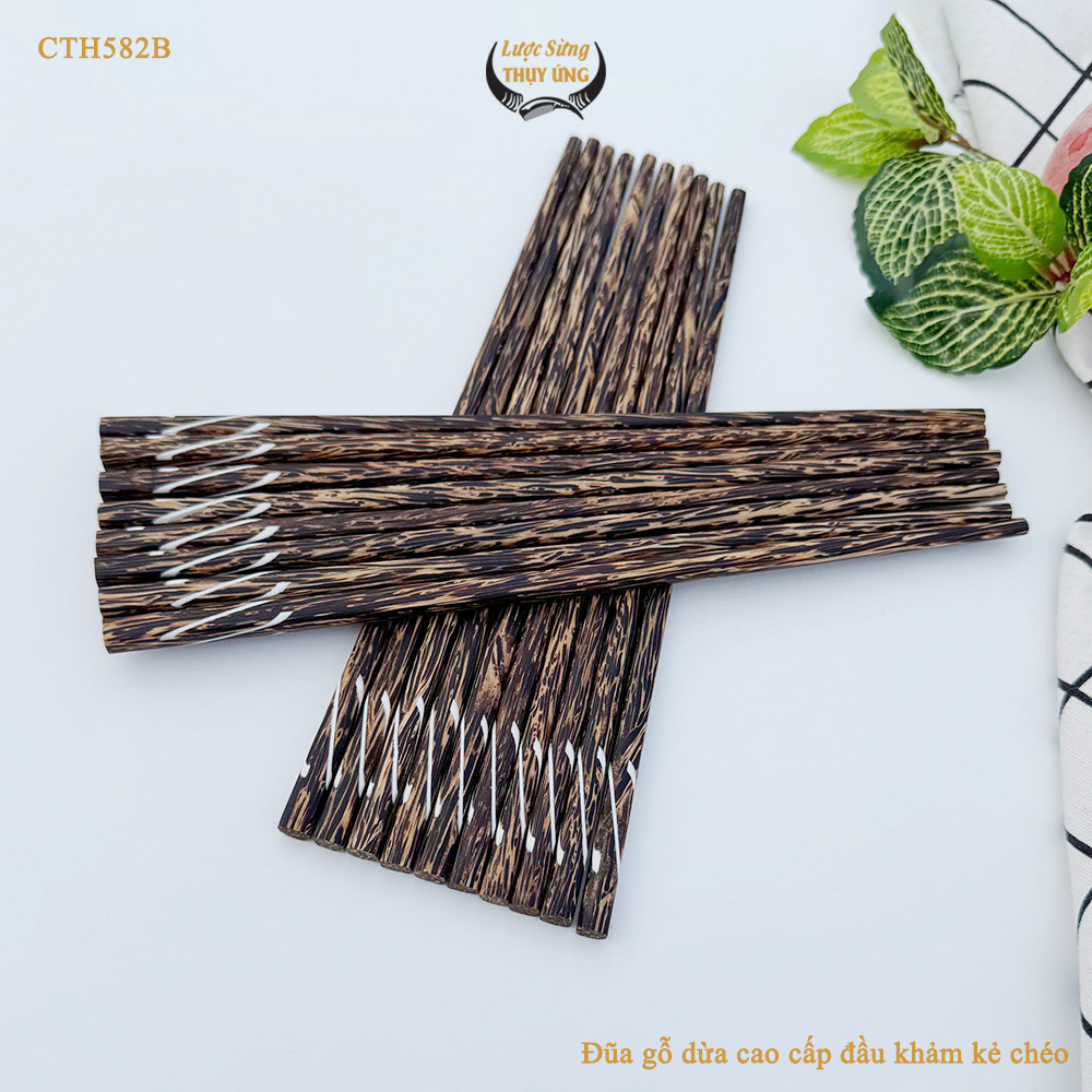 Đũa Gỗ Dừa Đen Khảm Kẻ Chéo HAHANCO An Toàn Đẹp Mắt Dùng Cho Quán Ăn Gia Đình - CTH582B