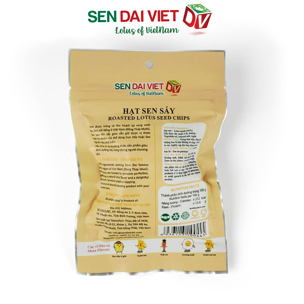 Hạt Sen Sấy- Nguyên Vị, Vị Phô Mai, ĐV- Sen Đại Việt- 2 Gói-Gói 25g