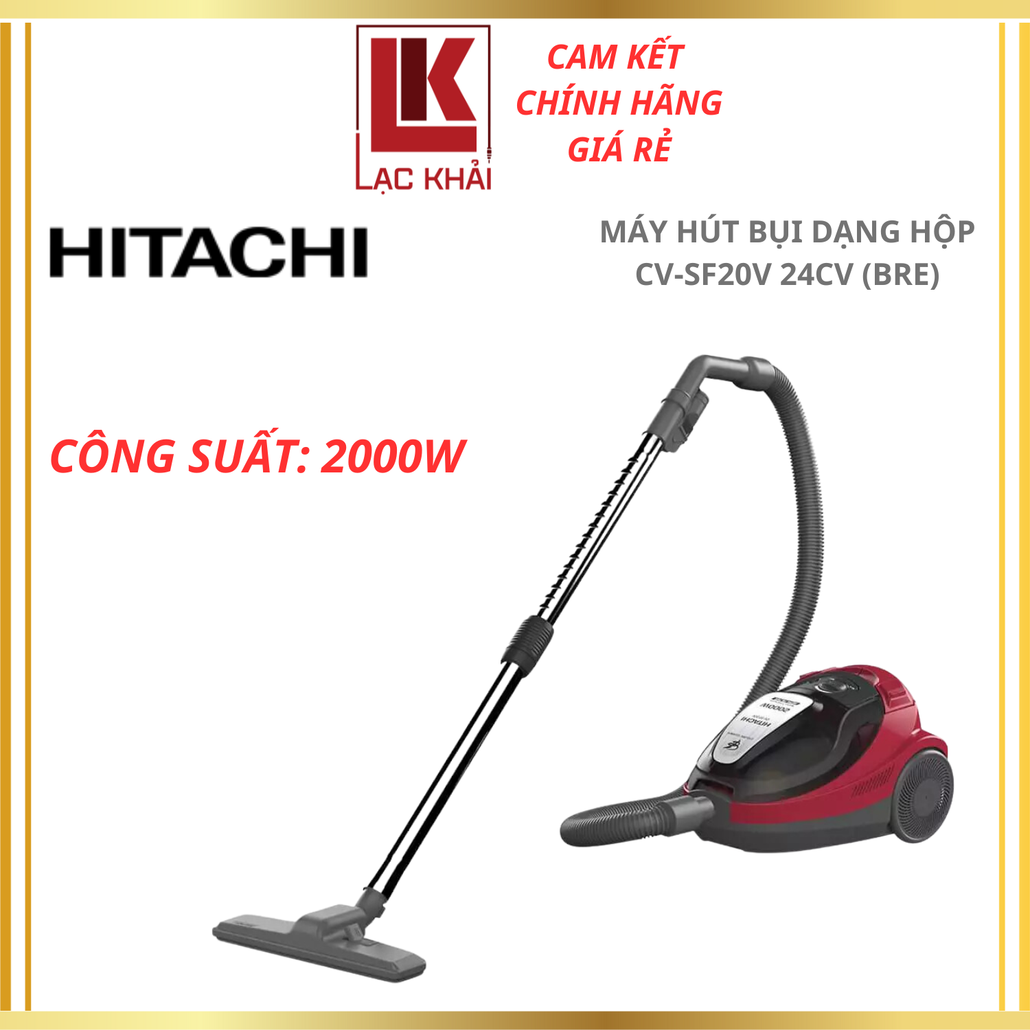 Máy hút bụi dạng hộp Hitachi CV-SF20V 24CV (BRE/LBR), Công suất 2000W - Hàng chính hãng